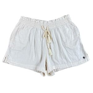 Roxy White Cinch Waist Gauzy Lightweight 100% Cotton Side Pockets Shorts Sz M